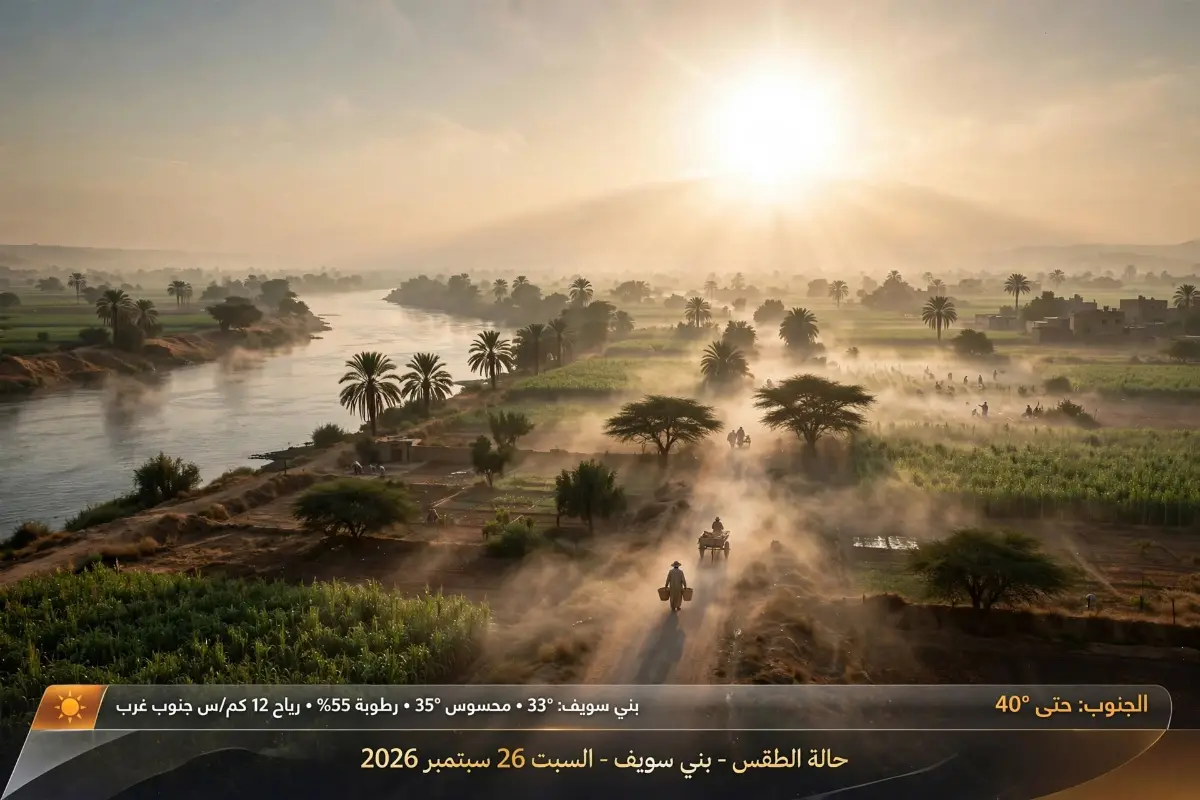 حالة الطقس غدا السبت 26 سبتمبر 2026.. العظمى تصل إلى 40 درجة جنوباً، وتحذيرات من الشبورة الصباحية وأمطار على السواحل