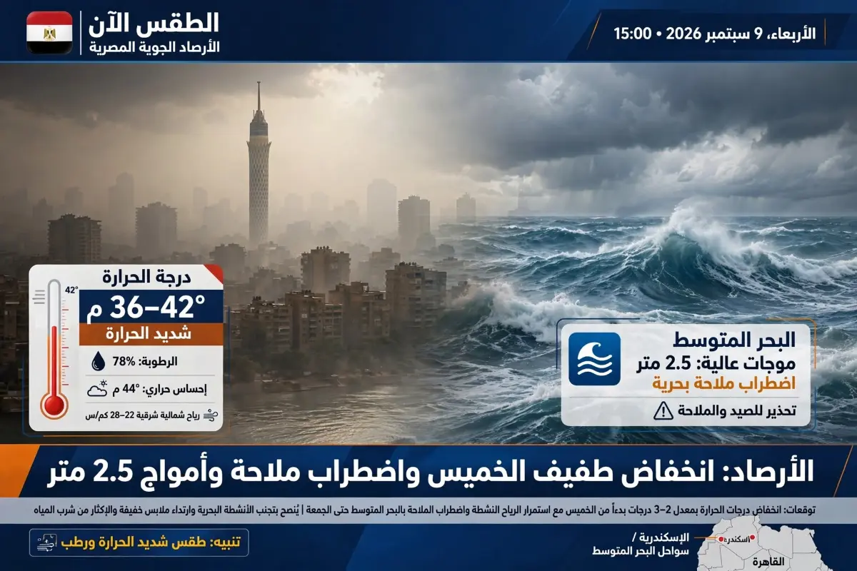 الأرصاد تُعلن موعد انخفاض الحرارة وتحذر من اضطراب الملاحة البحرية وأمواج تصل لـ2.5 متر